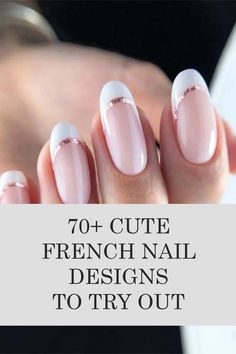 Nail Art On French Nails, Oval French Manicure Nails, Simple Nail Designs Round Shape, French Tip Design Ideas, Accent Fingernail Designs, French Manicure With Glitter Line, French Style Nail Designs, Fun French Manicure Ideas, French Dip Nails With Design