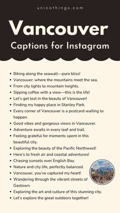 an advertisement with the words vancouver captions for instagram