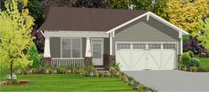 this is an artist's rendering of the front elevation of these garage plans for homes