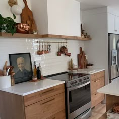 the kitchen is clean and ready to be used as a cook's countertop