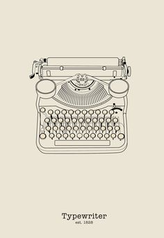 an old fashioned typewriter with the words typewriter in black and white ink on a beige background