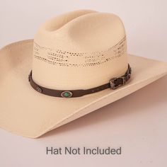 Description - Width 22" - Leather - Fits up to a size large Looking for a stylish and unique way to accessorize your cowboy hat? Look no further than the Jaded Leather Hat Band! This beautiful Brown leather band is adorned with turquoise accents that are sure to catch everyone's eye. The Jaded Leather Hat Band is the perfect way to add a touch of personality to your favorite cowboy hat. **Please note this is the hatband only** Shipping and Returns Orders generally arrive within 3-7 business days Classic Adjustable Hat Bands For Western-themed Events, Country Style Concho Hat Band For Rodeo, Southwestern Style Adjustable Fedora For Kentucky Derby, Rigid Flat Brim Hat Bands For Rodeo, Western Concho Hat Bands For Rodeo, Wide Brim Hat Bands With Concho For Rodeo, Western Hat Bands With Concho For Curved Brim, Southwestern Style Hat Bands For Kentucky Derby, Adjustable Flat Brim Hat Band For Rodeo