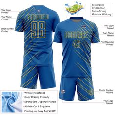 Order the jersey with special name & number you want from our shop, making a vibrant look on the field or daily life! Features: 1. Material: Made from 100% polyester wicking knit with 95% polyester / 5% spandex wicking pinhole mesh 2. Jerseys with sublimation printed name and numbers 3. Moisture-wicking fabric has spongy handle, good draping property and elasticity as well as good dimensional stability and wrinkle-resistance 4. Breathable & Quick-Drying 5. Athletic Cut & Exquisite stitching not easy to fall off 6. Slim fit follows your body's shape closely to let you move freely 7. Ventilated mesh panel insertsy 8. Set includes jersey, shorts with drawstring elastic waistband 9. Tagless Collar offers clean comfort 10. Machine washable, tumble dry low 11 Imported Soccer Uniforms, Custom Fans, Cheap Custom, Team Blue, Custom Jerseys, Gold Line, Mesh Panel, Soccer Jersey, Moisture Wicking Fabric