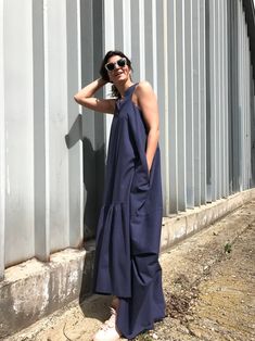 Linen Maxi Dress Long Linen Dress Blue Linen Dress Linen - Etsy Blue Oversized Summer Dress, Oversized Blue Summer Dress, Blue Maxi Dress With Pockets, Oversized Beach Dresses With Pockets, Oversized Spring Dresses With Side Pockets, Spring Oversized Dresses With Side Pockets, Blue Cotton Dress With Side Pockets, Summer Oversized Dresses With Pockets, Chic Oversized Blue Dresses