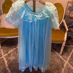 1950s To 1960s Vintage Light Blue Peignoir Set By Miss Elaine. Original Tags Attached. Never Worn. Fits A Modern Medium To Small. It’s Labeled A Vintage Large But Of Course This Is A Smaller Fit Than Large In Today’s Sizing. Beautiful & Feminine. Vintage Blue Sleepwear, Vintage Blue Wedding Nightgown, Blue Vintage Wedding Nightgown, Vintage Blue Sheer Sleepwear, Blue Sheer Vintage Sleepwear, Vintage Light Blue Summer Nightgown, Vintage Light Blue Sleepwear With Lace Trim, Vintage Light Blue Nightgown For Spring, Vintage Blue Sheer Dress