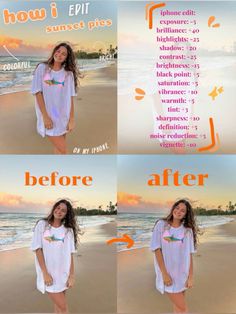 a woman standing on top of a beach next to the ocean with words above her