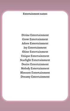 the front cover of an entertainment name card with pink and white border around it, which reads