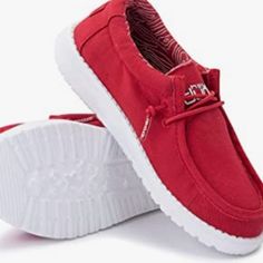 Nwt New Arrival Slip On Sneakers Machine Washable Comfortable Red Canvas Shoes With Round Toe, Trendy Red Slip-on Canvas Shoes, Red Slip-on Canvas Shoes Casual Style, Red Slip-on Canvas Shoes, Red Slip-on Canvas Shoes For Casual Wear, Casual Red Cotton Sneakers, Pink Sparkly Shoes, Beige Loafers, Harley Davidson Shoes