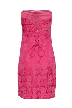 Live out your Barbie dreams in this playful pink brocade strapless corset dress by Nicole Miller. Featuring a flirty tie back and styled to perfection with a strappy heel and jeweled clutch, this mini dress is sure to make a statement wherever you go. Size 6 Made in USA 75% Acetate, 22% Polyester, 3% Lycra Fully lined Invisible side zipper Lave up back detail Strapless Bust 36" Waist 32" Length 30.5" Strapless Corset Dress, Pink Brocade, Strapless Corset, Barbie Dream, Size 6 Dress, Nicole Miller, Corset Dress, Strappy Heels, Tie Backs