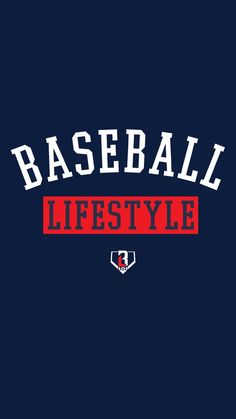 the words baseball life style are in red and white on a dark blue t - shirt