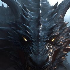 a close up of a dragon with glowing eyes