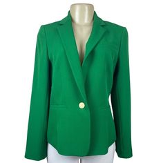 Stylish ANNE KLEIN Women's Vibrant Green Casual Business Blazer in size 6. Classy, elegant, and simple, this blazer is perfect for any business casual outfit. It is in excellent used condition with no holes, rips, or stains. Please refer to the pictures for details. Measurements are shown in the last image. * Brand: ANNE KLEIN * Color: Vibrant Green * Size: 6 * Style: Casual Business Blazer * Design: Vibrant Co, 2 side pockets * Material: Polyester Measurements: (Taken Flat) Neck 6 in / 15 cm Sh Blazer Design, Business Casual Outfit, Blazer Designs, Womens Blazers, Vibrant Green, Business Casual Outfits, Anne Klein, Casual Outfit, Blazer Suit