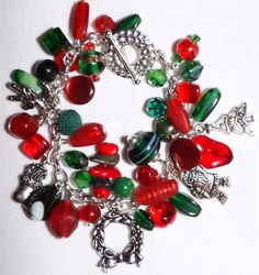 Christmas Bracelet Czech Glass Bracelets With Lobster Clasp As Gift, Silver Charm Bracelet With Large Beads As A Gift, Gift Beaded Charm Bracelet With Czech Glass, Czech Glass Beaded Charm Bracelet Gift, Gift Czech Glass Silver Beads Bracelet, Czech Glass Charm Bracelet With Round Beads For Gift, Gift Beaded Bracelet With Silver Czech Glass Beads, Christmas Bracelet, Winter Party