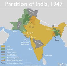 the partition between india and pakistan, in which there are many different areas that have been divided