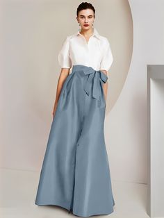 A-Line/Princess Shirt Collar Short Sleeves Floor-Length 2 pieces Mothe - Mondressy Princess Shirt, Mother Of Groom Dresses, Collared Shirt Dress, Bride Look, Dress Purchase, Elegant Shirt, Groom Dress, Bride Dresses, Mother Of The Groom