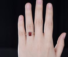 ***This stunning engagement ring features a emerald cut garnet main stone, twisting ribbons of radiant round diamonds adorn the split-shank band. Simple and gorgeous***- Metal: Solid gold(10K/14K/18K white/yellow/rose gold),925 sterling silver, platinum available- Main Stone: 6x8mm emerald cut natural garnet- Accent Stone: Diamonds or moissanites- Can be personalized: Yes Elegant Garnet Rings In Rectangular Shape, Rectangular Garnet Rings In Elegant Style, Elegant Rectangular Garnet Rings, Elegant Emerald Cut Lab-created Ruby Jewelry, Elegant Emerald-cut Lab-created Ruby Jewelry, Elegant Garnet Jewelry For Proposal, Elegant Emerald Cut Lab-created Ruby Rings, Elegant Rectangular Ruby Ring For Wedding, Elegant Emerald Cut Rose Gold Ruby Ring