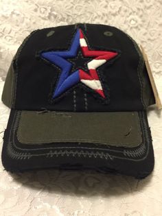 Star Red White and Blue Embroidered 2 Tone Women Men Cowgirls Cowboys Westerns Factory Distressed Hat Baseball Cap Black-Olive Adjustable in the back. Brand New With Tag Tone Women, Toned Women, Distressed Hat, Hat Baseball, Black Olive, Herschel Heritage Backpack, Western Cowboy, Red White And Blue, Red White Blue