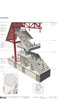 an architectural diagram shows the steps and railings for people to climb up or down