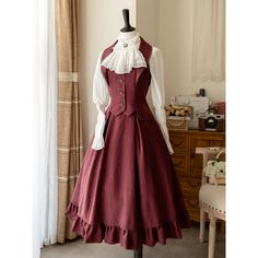 <Item>



 Skirt (*with headband of the same color)

 vest

 Blouse (*with chest decoration)








 <Size>



 skirt



 S size



 Total length: 86cm




 Waist: 64-72cm




 M size



 Total length: 87cm




 Waist: 70-78cm




 L size



 Total length: 88cm




 Waist: 76-84cm




 XL size



 Total length: 89cm




 Waist: 82-90cm




 XXL size



 Total length: 90cm




 Waist: 88-96cm







 vest



 S size



 Length: 52cm

 Bust: 86cm

 Waist: 70cm




 M size



 Length: 53.5cm Red Waistcoat, Medieval Princess, Winter Red, Vintage Autumn, Classic Skirts, High Neck Blouse, Vestidos Vintage, Fashion Design Drawings, Fancy Outfits