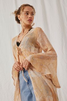 Cherish the final days of summer with S&H✨ Bohemian Chiffon V-neck Cover-up, Bohemian Sheer Beach Tops, Bohemian Sheer Blouse For Summer, Long Sleeve Chiffon Blouse For The Beach, Sheer Chiffon Beach Top, Bohemian Long Sleeve Chiffon Blouse, Bohemian V-neck Chiffon Cover-up, Flowy Bohemian Chiffon Blouse, Summer Bohemian Chiffon Blouse