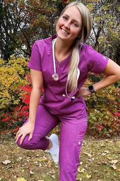 Female medical professional wearing the UA Butter-Soft STRETCH Women's 4-Pocket Curved Neck Zipper Scrub Top and the 4-Pocket Cargo Jogger Scrub Pants. Facial Aesthetics, Fall Color