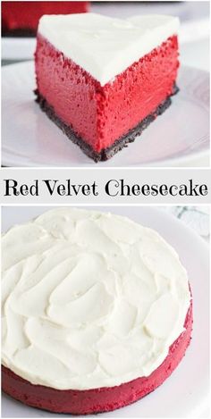 red velvet cheesecake with white frosting on top