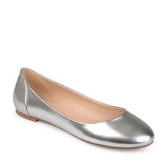 Step into the perfect flat with the Women's Journee Collection Kavn Flat. Vegan leather upper in a flat style with a round toe. Slip on entry. Comfort padded footbed. Rubber outsole. Flats For Wedding, Silver Bridesmaid, Shoes Silver, Silver Flats, Gold Flats, Womens Ballet Flats, Silver Shoes, Journee Collection, Pumps Flat