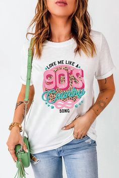 Cheap Short Sleeve T-shirt For Country Concerts, Country Music Tee Shirts, Graphic Print Crew Neck T-shirt For Country Concerts, Groovy Graphic Print Short Sleeve T-shirt, Short Sleeve Graphic Print T-shirt For Rodeo, 90s Country, Country Song, White Love, Country Clothing