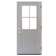 a white door with two windows on the side