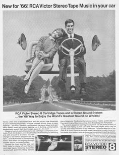 an advertisement for the new york electric stereo tape music in your car, featuring two people on a swing chair