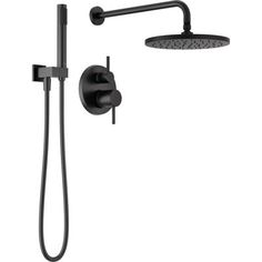 an image of a shower head and handset with thermostaer in black