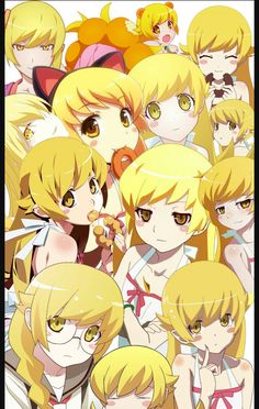 an anime group with blonde hair and yellow eyes