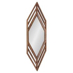 a mirror that is made out of wood and has a geometric design on the front