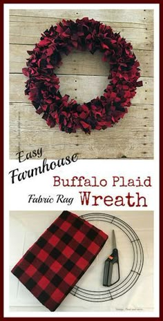 the buffalo plaid wreath is ready to be hung