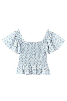 Goodnight Macaroon 'Dorothy' Floral Smocked Ruffle Top Short Sleeves Square-Neck Stretch Ruffled Measurements: S - Chest 56+cm, Length 40cm M - Chest 58+cm, Length 41cm L - Chest 60+cm, Length 42cm Machine cold and gentle cycle or hand wash cold Lay flat to dry / do not tumble dry Iron on a low heat setting If you are unsure or need assistance selecting the proper size or color, please contact our Customer Services team and they'll be more than happy to help. Fitted Smocked Top With Floral Print For Daywear, Spring Ruffled Tops For Gatherings, Ruffled Peasant Top For Summer Gatherings, Spring Smocked Bodice Top For Gatherings, Spring Tops With Smocked Bodice For Gatherings, Spring Tops With Smocked Cuffs For Gatherings, Summer Smocked Bodice Peasant Top, Daywear Peasant Top With Smocked Bodice, Summer Peasant Top With Smocked Bodice