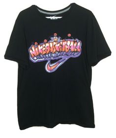 The Nike Tee Vintage 90s Y2K Women's  Black T Shirt  Basketball Graffiti Graphic Design (Orange, Purple, White) Fresh Prince of Bel Air Style Short Sleeve and Athletic Cut  Size L/XL  (Tag Label is 3xl, No Way-See Measurements Below) Condition is Pre-owned Shipped with USPS First Class Package Armpit - Armpit - 21" Across Length - 26" Fresh Prince Of Bel Air, Graffiti Designs, Nike Tees, Nike Basketball, Tee Outfit, Vintage Tees, Black Tshirt, Graphic Shirts, Basketball