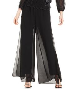 Petite Straight-Leg Overlay Pants | macys.com Chiffon Pants, Chiffon Evening Dress, Chiffon Overlay, Alex Evenings, Plus Size Designers, Womens Capris, Review Dresses, Trendy Plus Size, Pants Outfit