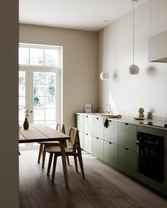 the kitchen is clean and ready to be used for dinner or other mealtimes