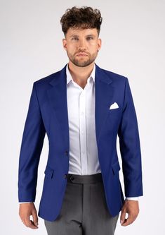 Ellis Royal Blue Twill Jacket - SARTORO Classic Blue Blazer With Welt Pockets, Fitted Royal Blazer For Formal Occasions, Luxury Blue Blazer For The Office, Luxury Blue Blazer For Office, Blue Outerwear With Pressed Crease For Fall, Luxury Blue Office Blazer, Royal Blue Formal Outerwear, Blue Formal Outerwear In Luxurious Style, Luxury Blue Outerwear With Single Button