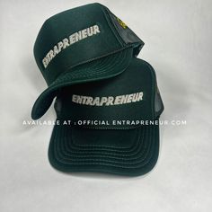 Dark Green embroidered trucker with recycle the money on side and signature on the opposite side. Trucker Hat With Embroidered Logo, Trucker Snapback Hat With Embroidered Logo, Green Curved Bill Trucker Hat For Streetwear, Green Trucker Hat, Club Merch, Ancient Knowledge, Vintage Hats, The Money, Hats Vintage