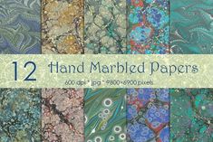 twelve handmade paper patterns in different colors and sizes, with the title 12 hand - made papers