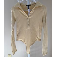 Collared Long-Sleeve Bodysuit From Forever 21 In A Size M/L. Nwt, Never Been Worn Before, In Excellent Condition! Collared Bodysuit, Tan Bodysuit, Velour Shorts, Tank Top Bodysuit, Collar Bodysuit, Strapless Bodysuit, High Neck Bodysuit, Scoop Neck Bodysuit, Grey Bodysuit