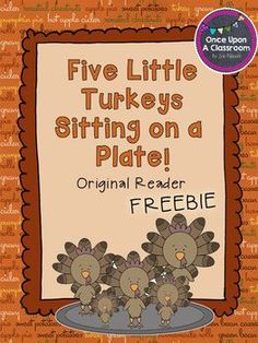 five little turkeys sitting on a plate with an orange background and the words, freebie