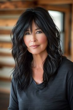 38 Awesome Medium-Length Hairstyles with Bangs Every Woman Needs to Tr – CreativeBooster Face Frame Haircut Side Part, Thinned Out Haircut Thick Hair, Lob With Side Swept Bangs, Bangs For Women Over 50, Medium Length Hairstyles With Bangs, Angled Lob, One Length Hair, Long Shag Haircut, Asian Haircut