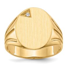 14k Yellow Gold Burnish Diamond Signet Ring Ring Band, Signet Ring, Gold Ring, Open Back, Yellow Gold, Band, Ring, Yellow, Gold