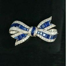 ad eBay - Find many great new & used options and get the best deals for 4.30CT Princess Cut Blue Sapphire & Diamond Brooch Pin In 14K White Gold Plated at the best online prices at eBay! Free shipping for many products! Sapphire Brooch, Bijoux Art Deco, Ruby Rings, Edwardian Jewelry, Diamond Bows, Bow Brooch, Golden Ring, Bow Jewelry, Blue Sapphire Diamond