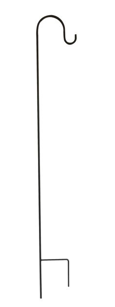 a tall black metal pole with an umbrella on it's end, against a white background