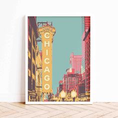 an art print of the chicago sign