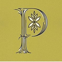 the letter p is made up of leaves and has a monogramic design on it