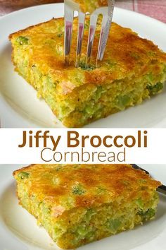 this is an image of a piece of broccoli cornbread on a plate